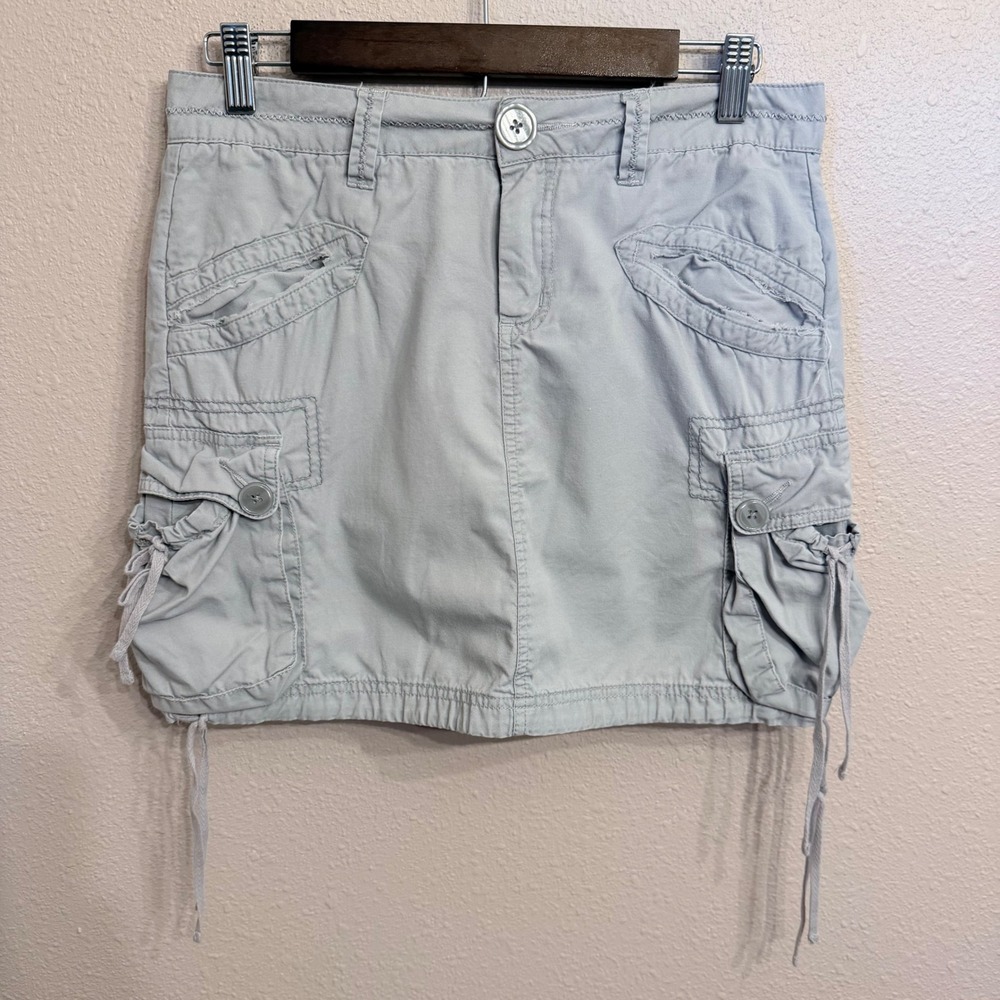 Prana Breathe Gray Organic Cotton Cargo Mini Skirt Size 0 Utility Drawstring